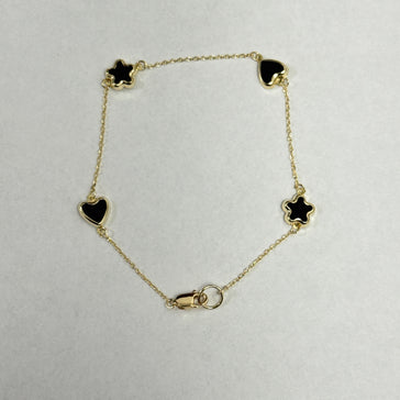 Yellow Gold Star and Heart Charm Chain Bracelet 10k