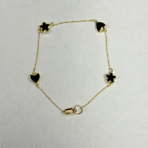 Yellow Gold Star and Heart Charm Chain Bracelet 10k