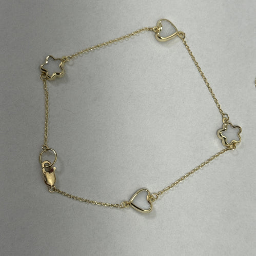 Yellow Gold Star and Heart Charm Chain Bracelet 10k