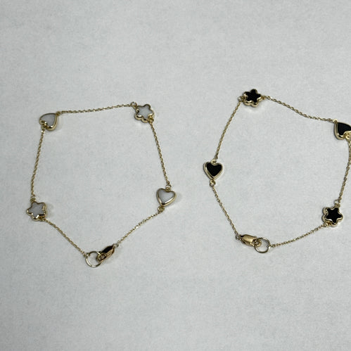 Yellow Gold Star and Heart Charm Chain Bracelet 10k