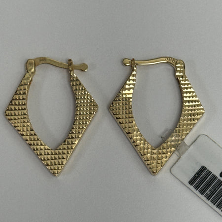 14k Textured Yellow Gold Geometric Hoop Earrings