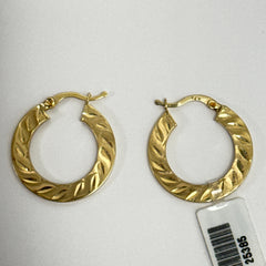 Las Villas Jewelry Online Earrings 14K Yellow Gold Engraved Hoop Earrings