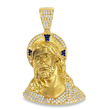 Yellow Gold Pendant with stones and Blue stones 14k