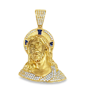 Yellow Gold Pendant with stones and Blue stones 14k