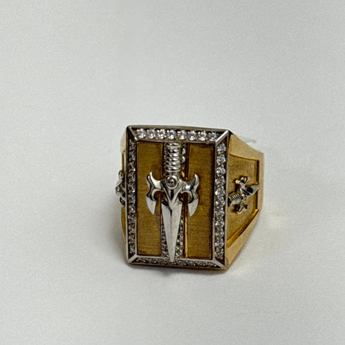 Accented Yellow Gold Sunburst Signet Ring 10k #12