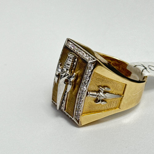 Accented Yellow Gold Sunburst Signet Ring 10k #12