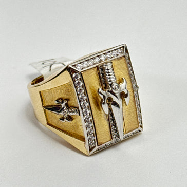 Accented Yellow Gold Sunburst Signet Ring 10k #12