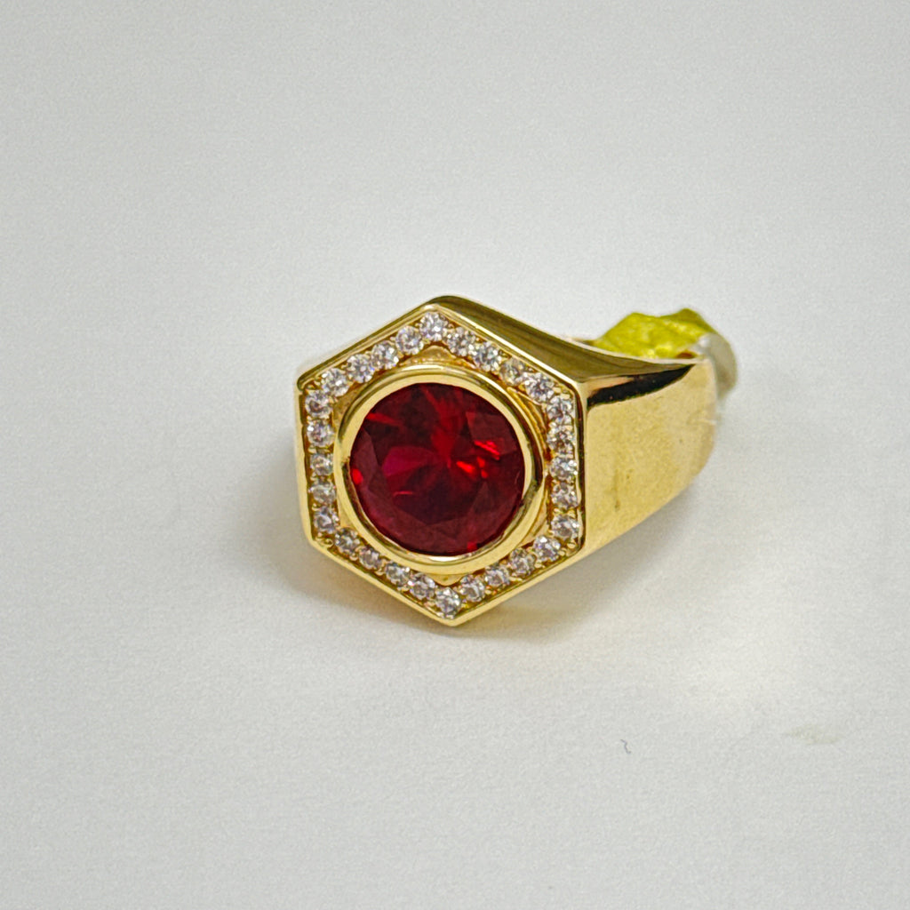 Las Villas Jewelry Online Signet Rings Classic Yellow Gold Round Brilliant Red Ring #10.5
