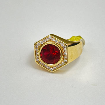 Classic Yellow Gold Round Brilliant Red Ring #10.5