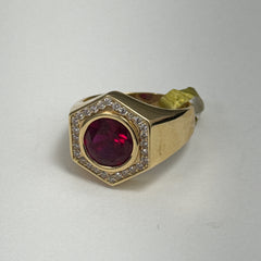 Las Villas Jewelry Online Signet Rings Classic Yellow Gold Round Brilliant Red Ring #10.5