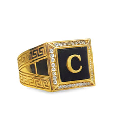 Las Villas Jewelry Online Signet Rings Vintage Yellow Gold Square Onyx Engraved Signet Ring 14k