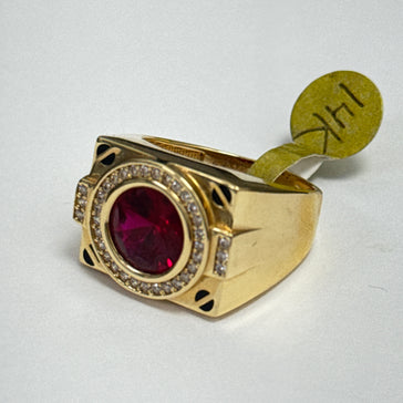 Yellow Gold Men's Signet Ring with Red Stone 14k #10.5