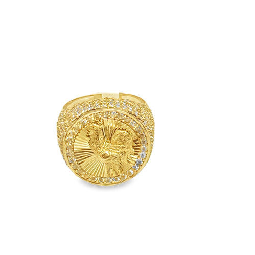 Yellow Gold  Rooster Signet Ring 10k #11