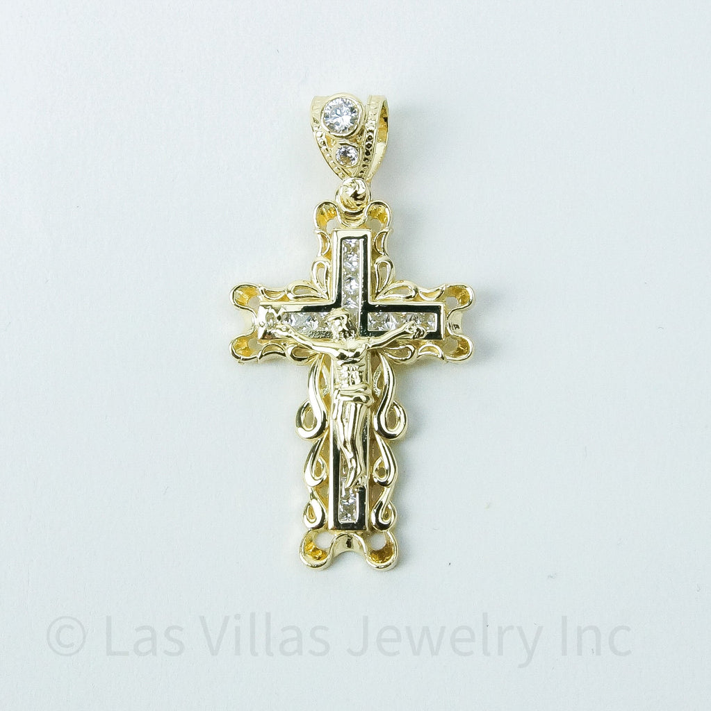 Las Villas Pendant Jesus designer Cross in 10k