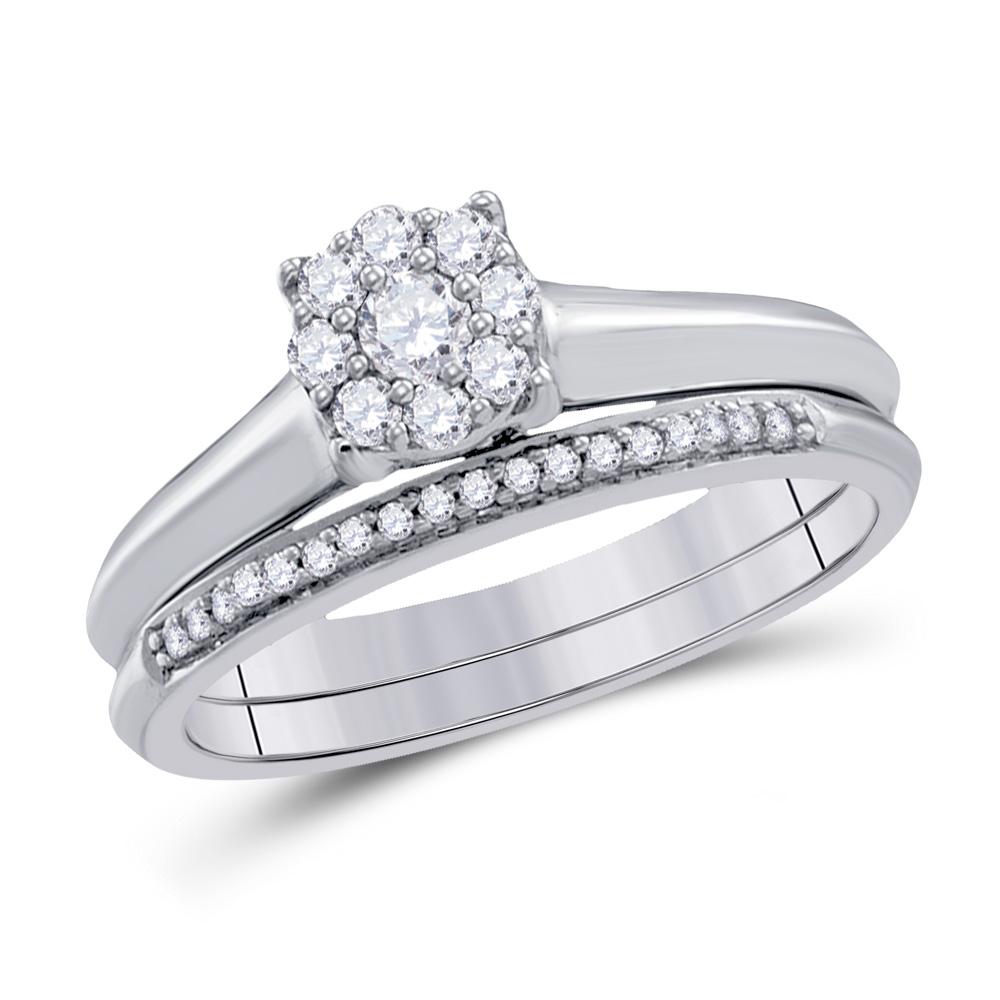 GND Bridal Ring Set 10k White Gold Round Diamond Bridal Wedding Ring Band Set 1/3 Cttw