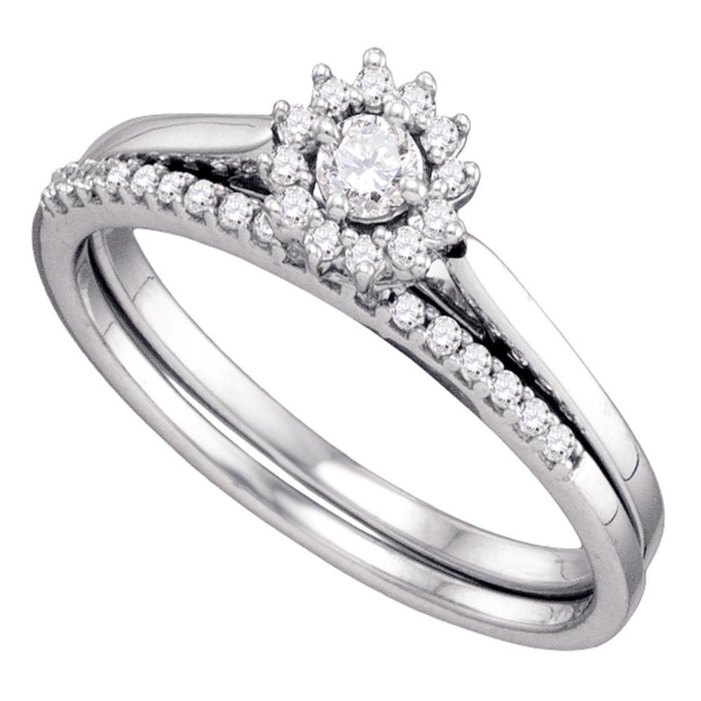GND Bridal Ring Set 10k White Gold Round Diamond Halo Wedding Bridal Ring Set 1/4 Cttw