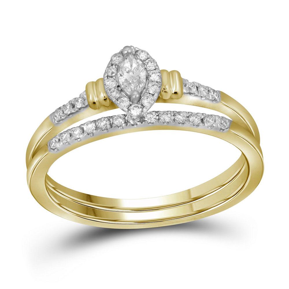 GND Bridal Ring Set 10k Yellow Gold Marquise Diamond Bridal Wedding Ring Band Set 1/5 Cttw