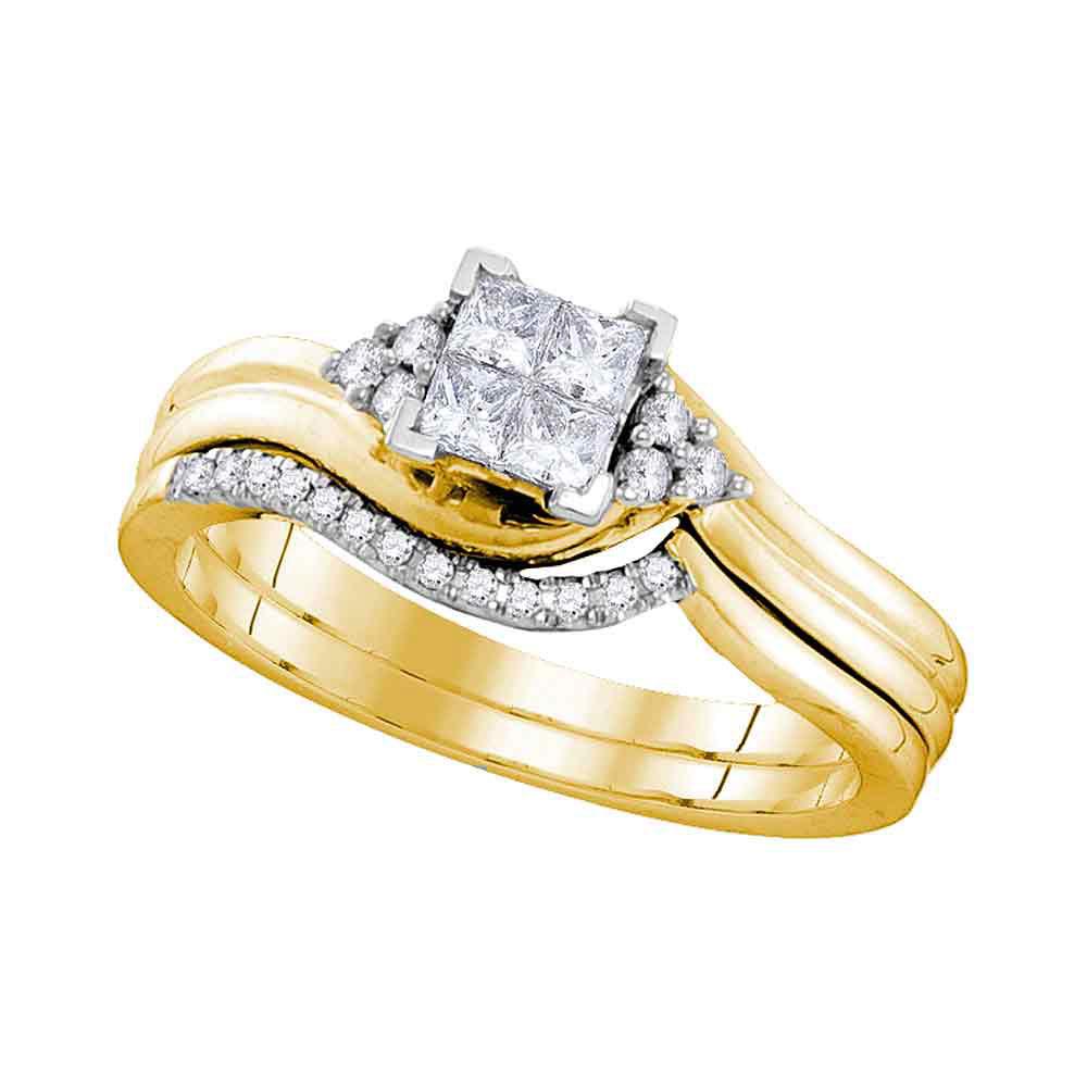 GND Bridal Ring Set 10k Yellow Gold Princess Diamond Bridal Wedding Ring Band Set 1/3 Cttw