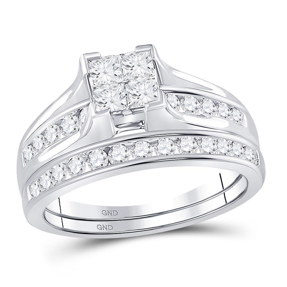 GND Bridal Ring Set 10kt White Gold Diamond Princess Bridal Wedding Ring Band Set 7/8 Cttw
