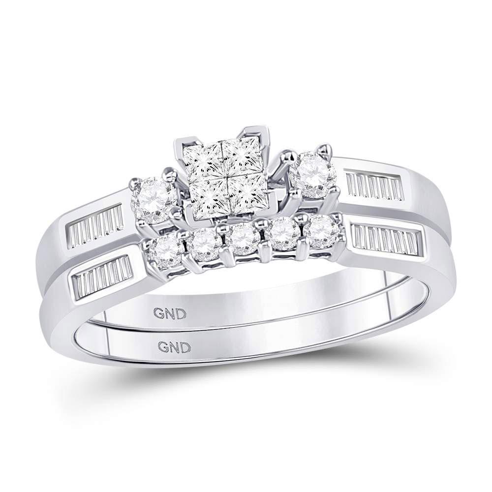 GND Bridal Ring Set 10kt White Gold Princess Diamond Bridal Wedding Ring Band Set 3/8 Cttw