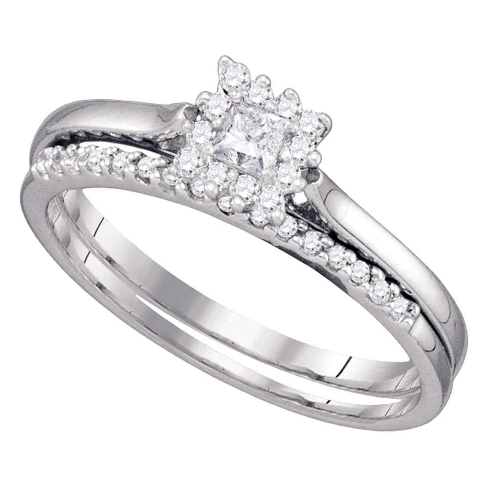 GND Bridal Ring Set 10kt White Gold Princess Diamond Halo Bridal Wedding Ring Band Set 1/4 Cttw