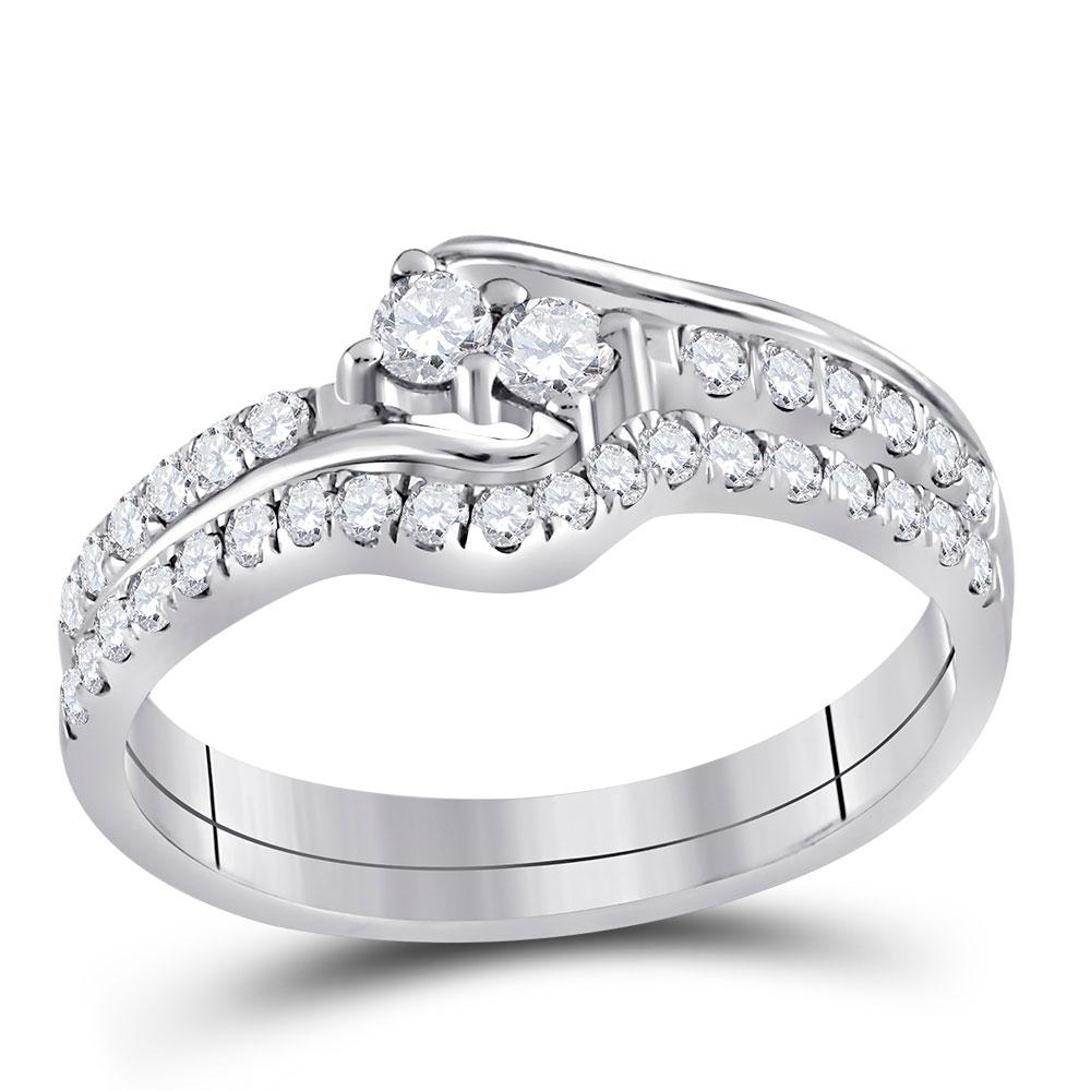 GND Bridal Ring Set 10kt White Gold Round Diamond 2-stone Bridal Wedding Ring Band Set 1/2 Cttw