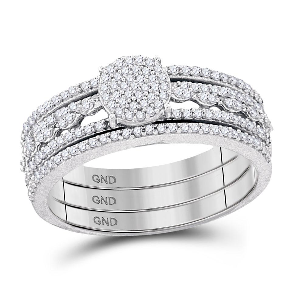 GND Bridal Ring Set 10kt White Gold Round Diamond 3-Piece Bridal Wedding Ring Band Set 3/8 Cttw