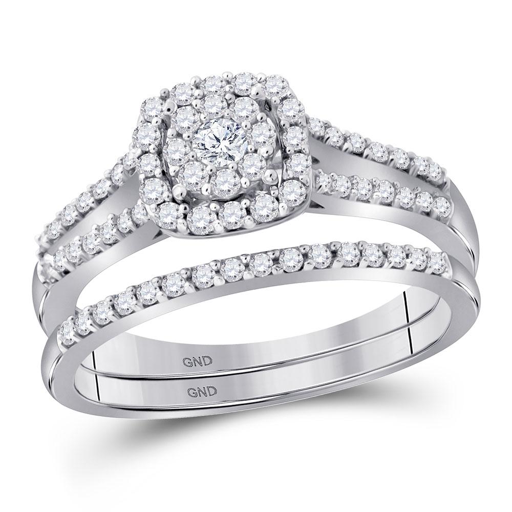 GND Bridal Ring Set 10kt White Gold Round Diamond Bridal Wedding Ring Band Set 1/2 Cttw