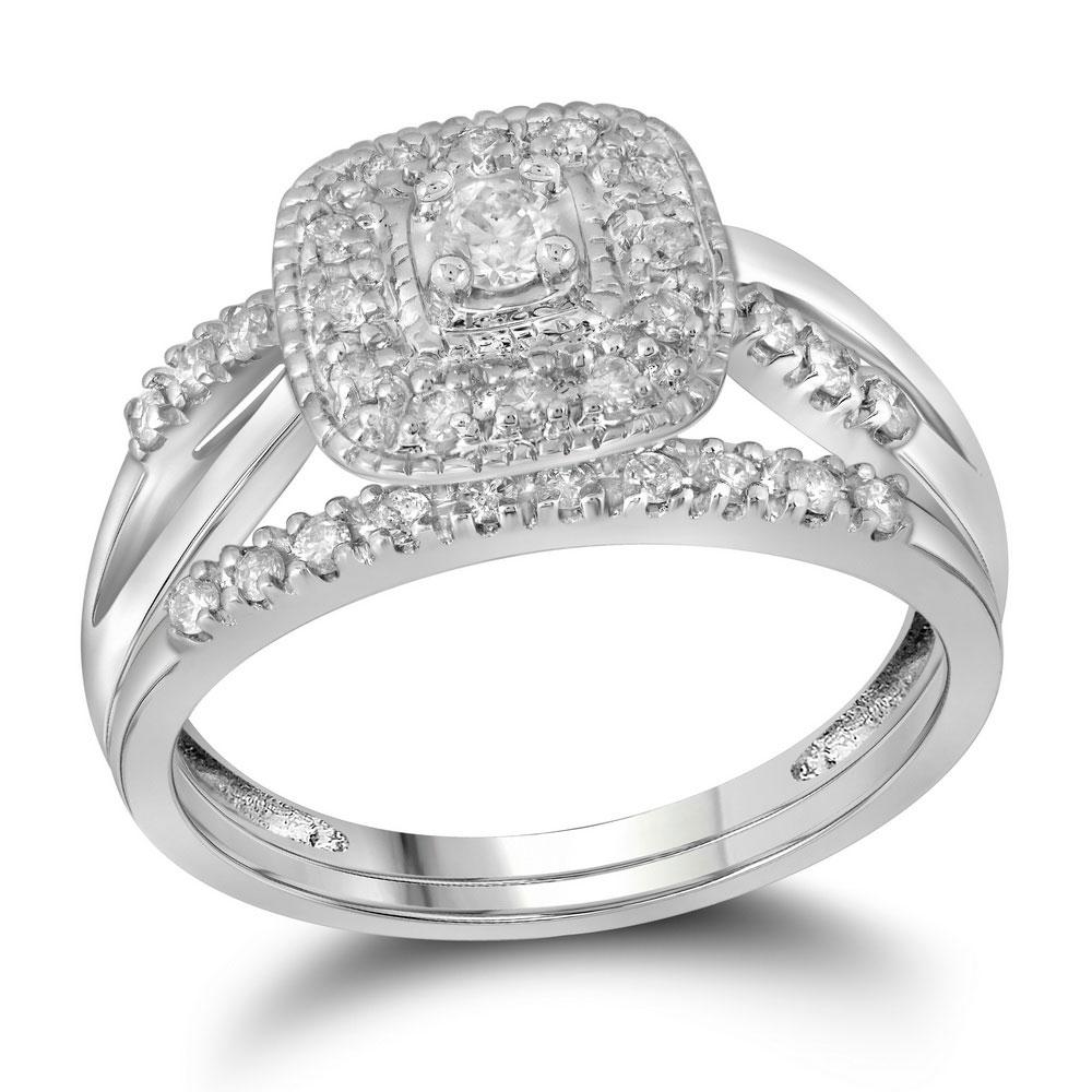 GND Bridal Ring Set 10kt White Gold Round Diamond Bridal Wedding Ring Band Set 1/3 Cttw