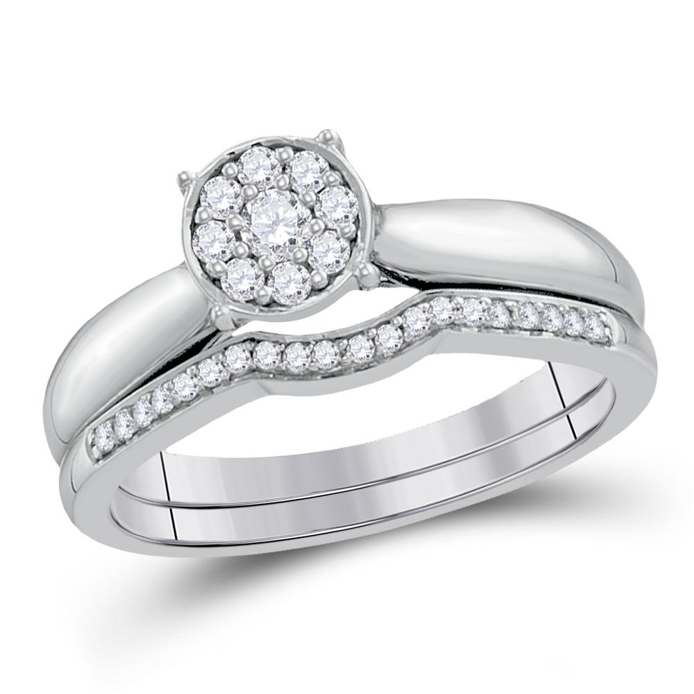 GND Bridal Ring Set 10kt White Gold Round Diamond Bridal Wedding Ring Band Set 1/4 Cttw