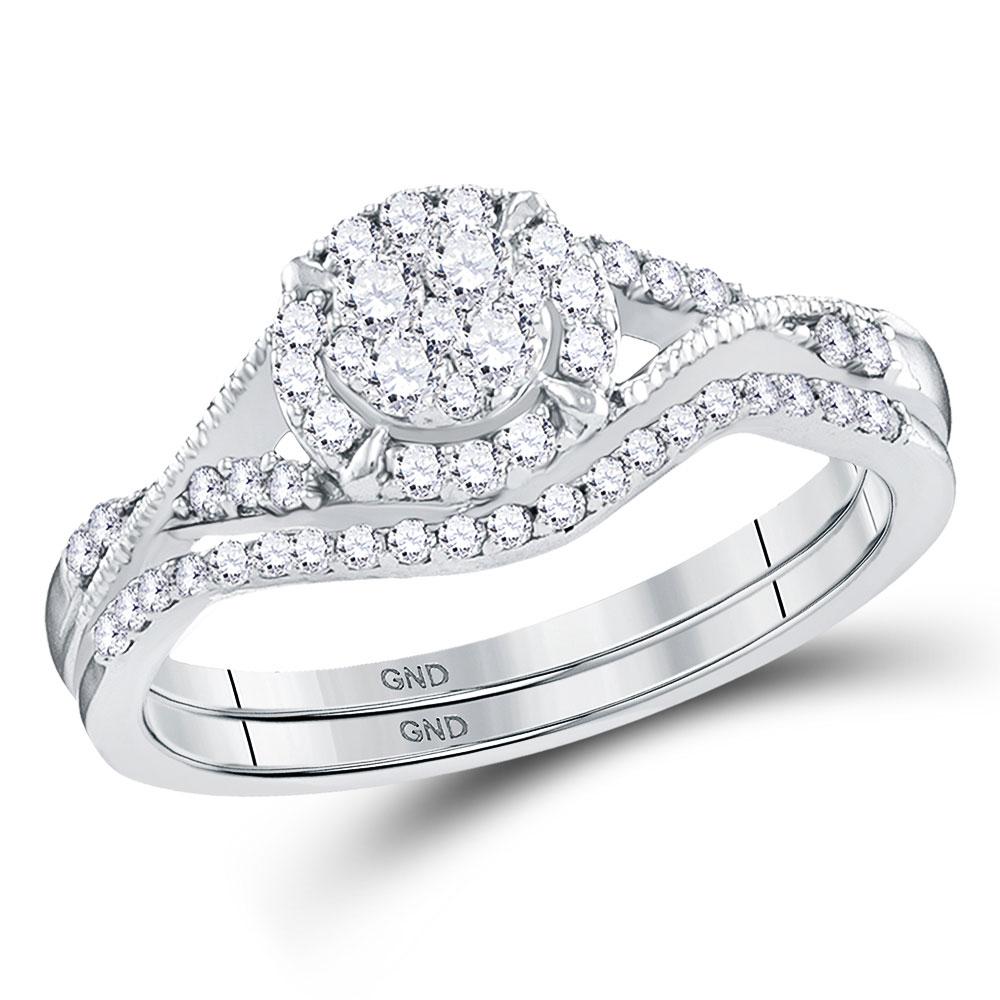 GND Bridal Ring Set 10kt White Gold Round Diamond Bridal Wedding Ring Band Set 3/8 Cttw