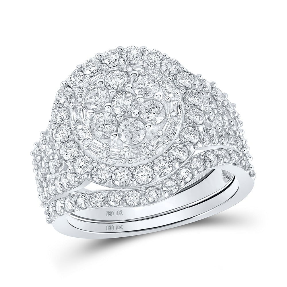 GND Bridal Ring Set 10kt White Gold Round Diamond Cluster Bridal Wedding Ring Band Set 2-1/2 Cttw