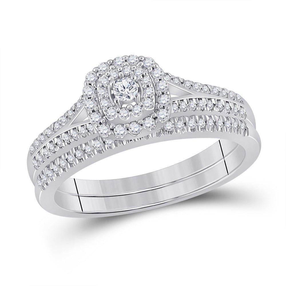 GND Bridal Ring Set 10kt White Gold Round Diamond Halo Bridal Wedding Ring Band Set 1/3 Cttw