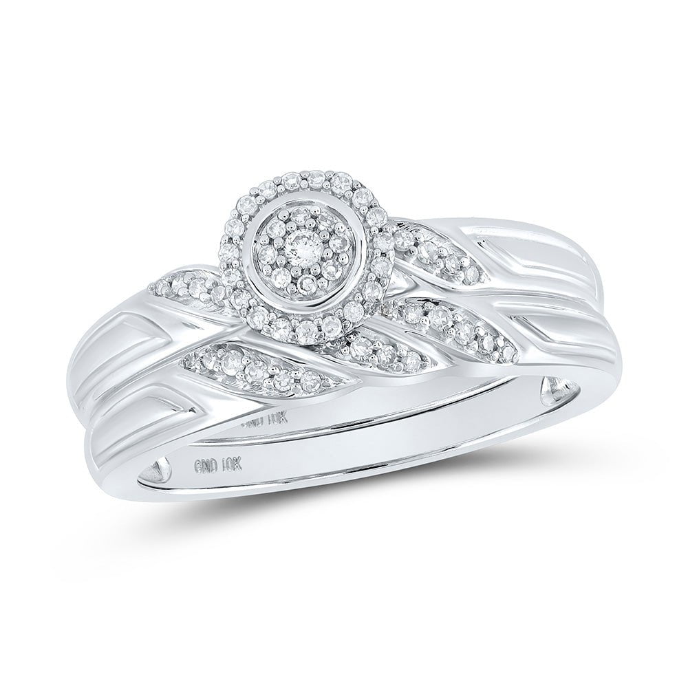 GND Bridal Ring Set 10kt White Gold Round Diamond Halo Bridal Wedding Ring Band Set 1/6 Cttw