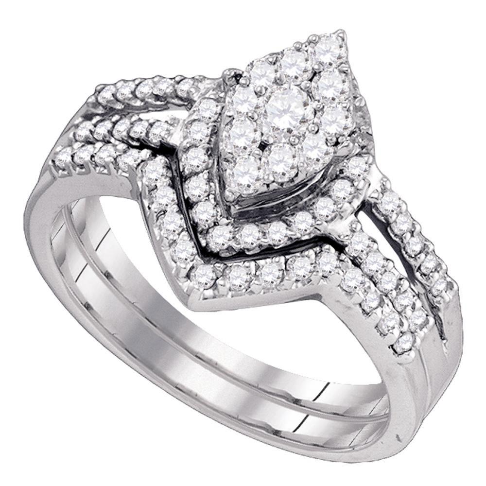 GND Bridal Ring Set 10kt White Gold Round Diamond Oval Cluster Bridal Wedding Ring Band Set 3/4 Cttw