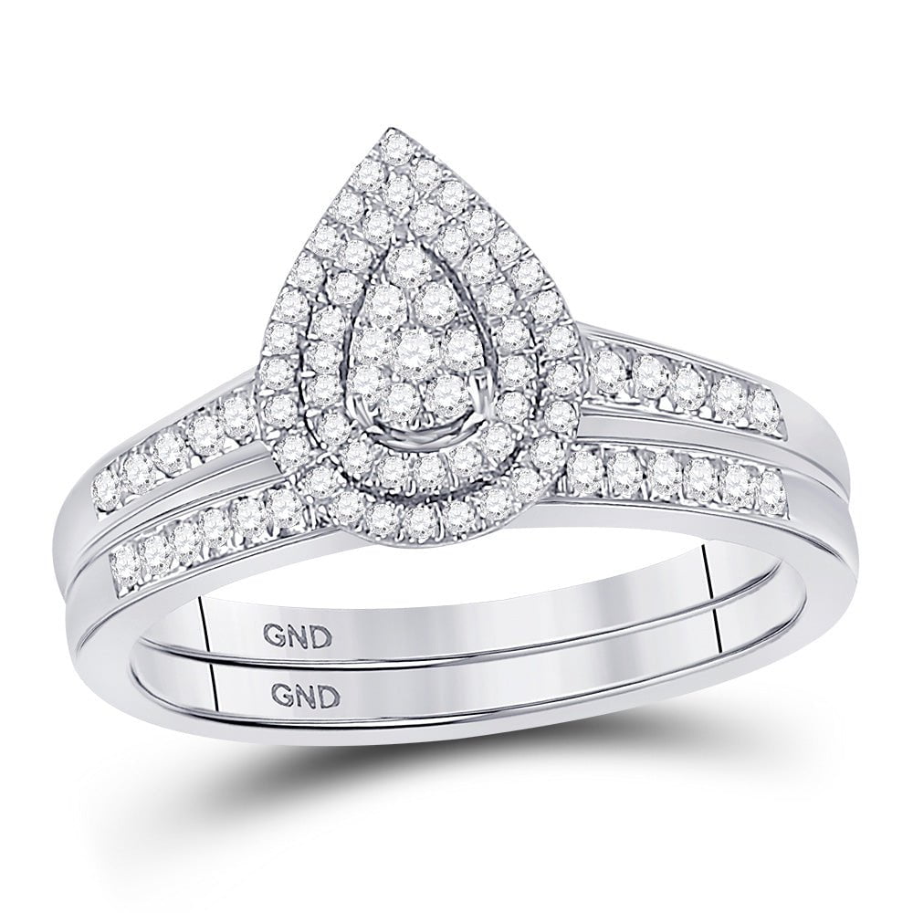 GND Bridal Ring Set 10kt White Gold Round Diamond Pear-shape Bridal Wedding Ring Band Set 1/3 Cttw