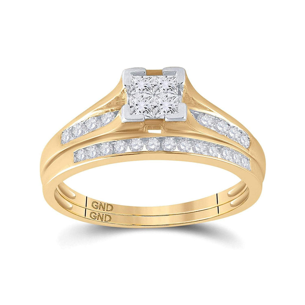 GND Bridal Ring Set 10kt Yellow Gold Princess Diamond Bridal Wedding Ring Band Set 1/2 Cttw