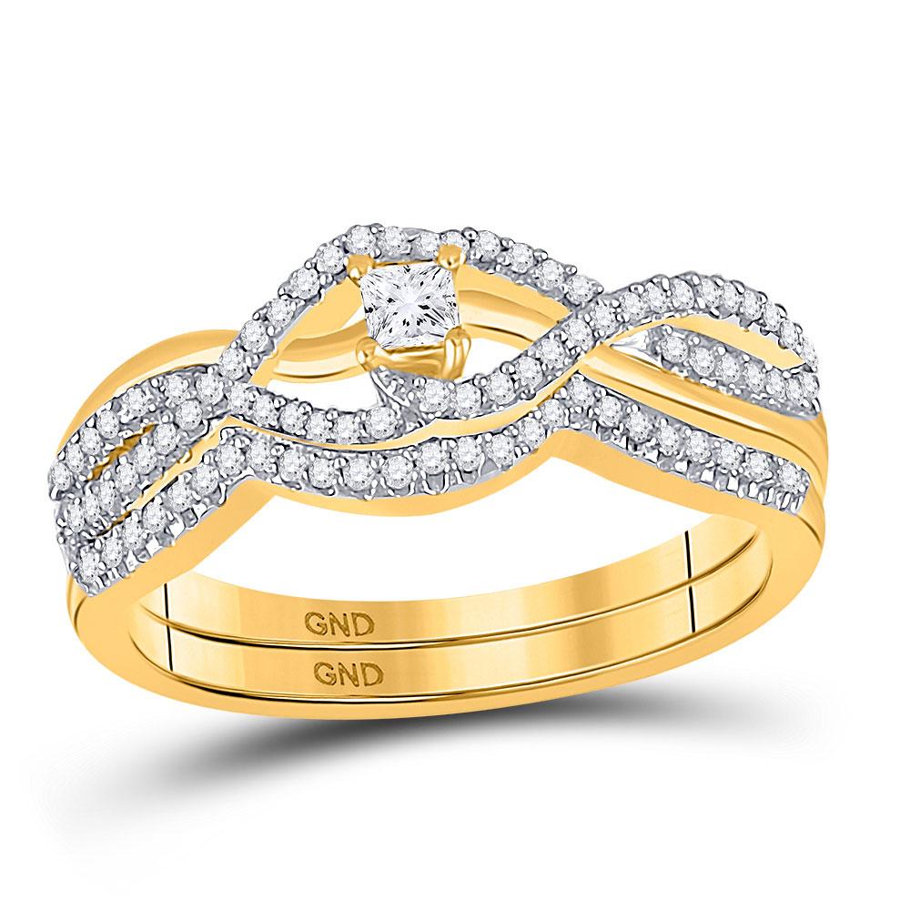 GND Bridal Ring Set 10kt Yellow Gold Princess Diamond Bridal Wedding Ring Band Set 1/3 Cttw