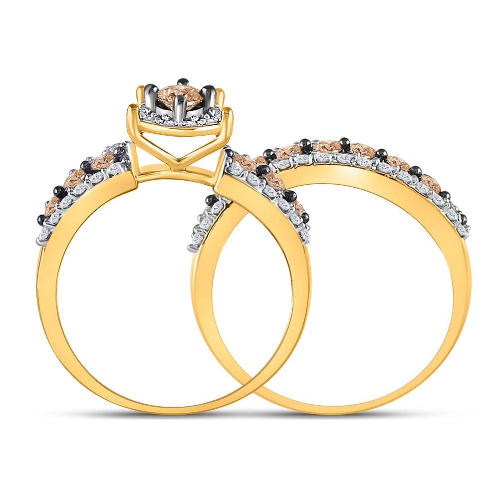10kt Yellow Gold Round Brown Diamond Bridal Wedding Ring Band Set 1-3 ...