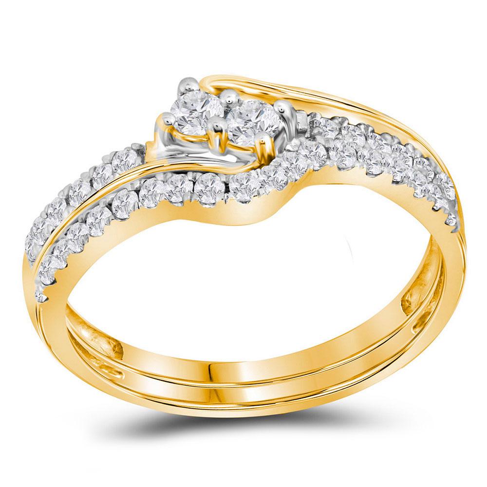 GND Bridal Ring Set 10kt Yellow Gold Round Diamond 2-stone Bridal Wedding Ring Band Set 1/2 Cttw