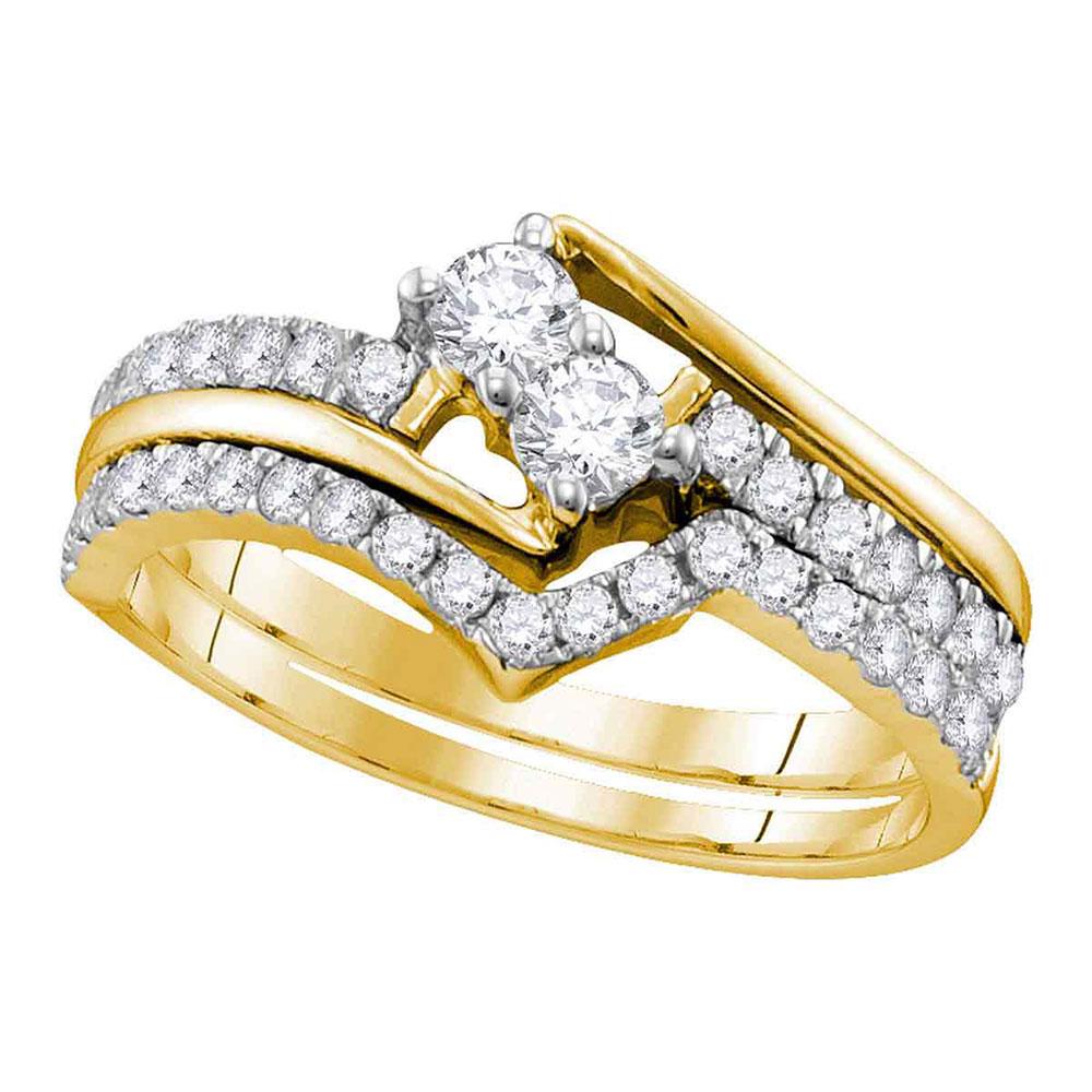 GND Bridal Ring Set 10kt Yellow Gold Round Diamond 2-Stone Bridal Wedding Ring Band Set 3/4 Cttw