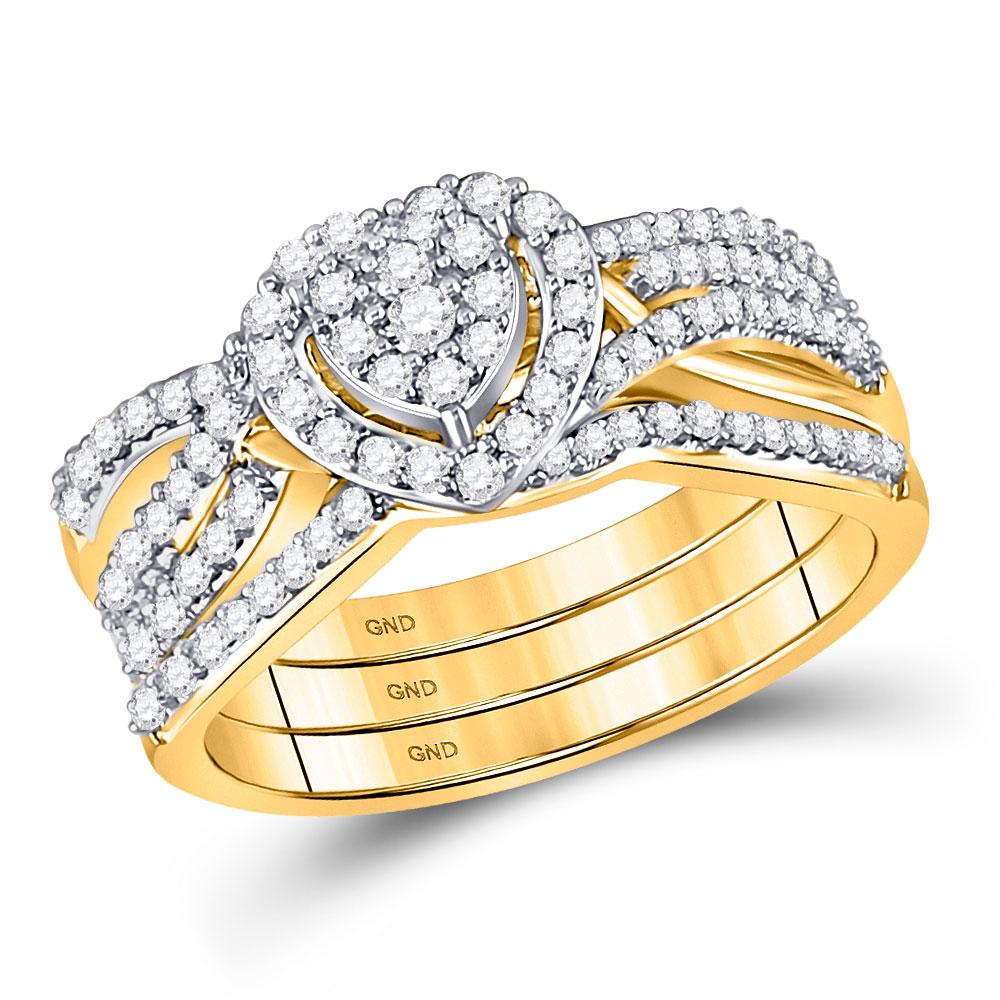 GND Bridal Ring Set 10kt Yellow Gold Round Diamond Bridal Wedding Ring Band Set 1/2 Cttw