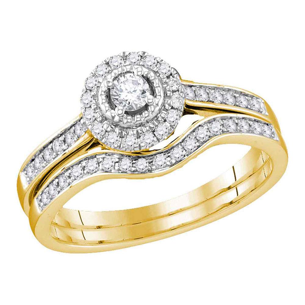 GND Bridal Ring Set 10kt Yellow Gold Round Diamond Bridal Wedding Ring Band Set 1/3 Cttw