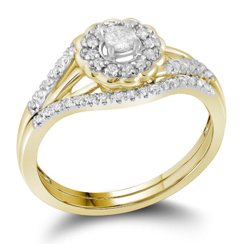 GND Bridal Ring Set 10kt Yellow Gold Round Diamond Bridal Wedding Ring Band Set 1/4 Cttw
