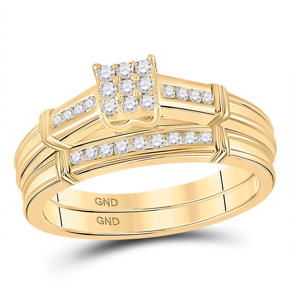 GND Bridal Ring Set 10kt Yellow Gold Round Diamond Bridal Wedding Ring Band Set 1/5 Cttw