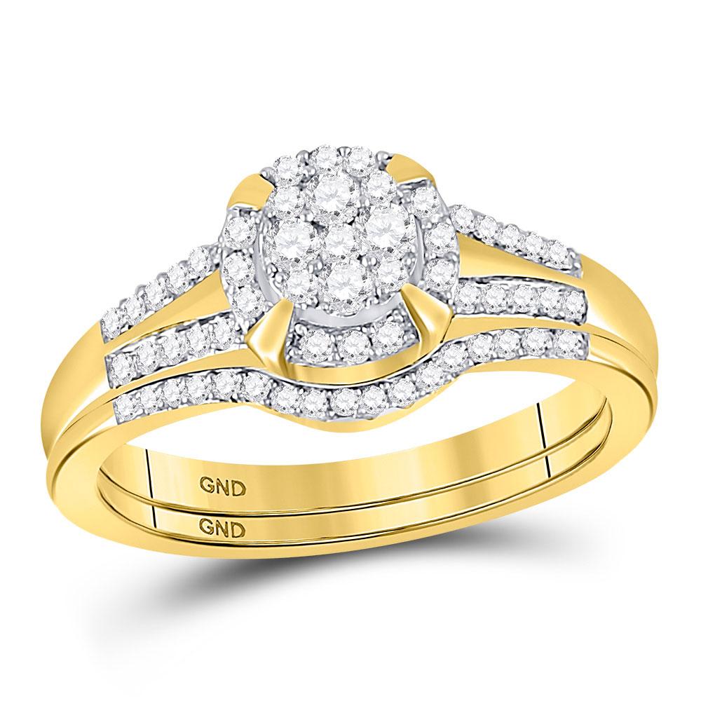 GND Bridal Ring Set 10kt Yellow Gold Round Diamond Bridal Wedding Ring Band Set 3/8 Cttw