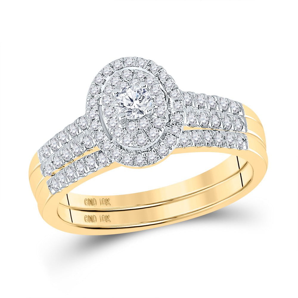 GND Bridal Ring Set 10kt Yellow Gold Round Diamond Halo Bridal Wedding Ring Band Set 1/2 Cttw