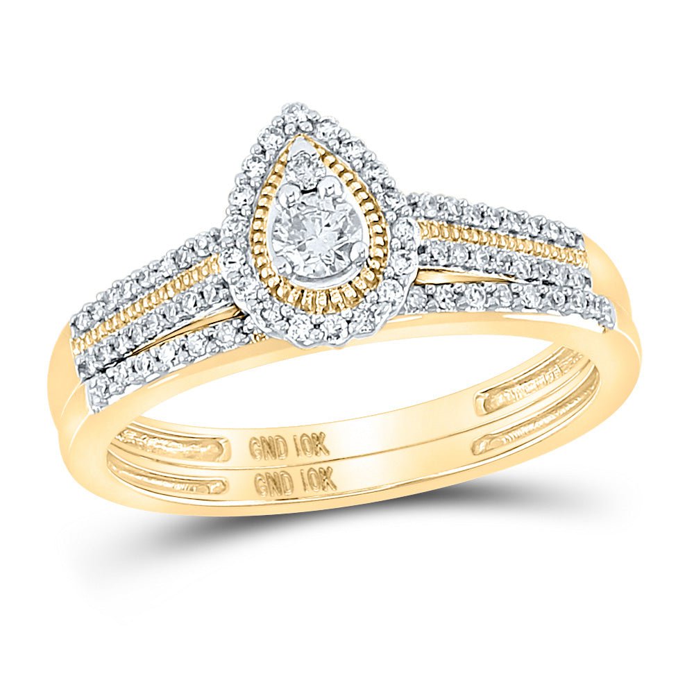 GND Bridal Ring Set 10kt Yellow Gold Round Diamond Halo Bridal Wedding Ring Band Set 1/3 Cttw