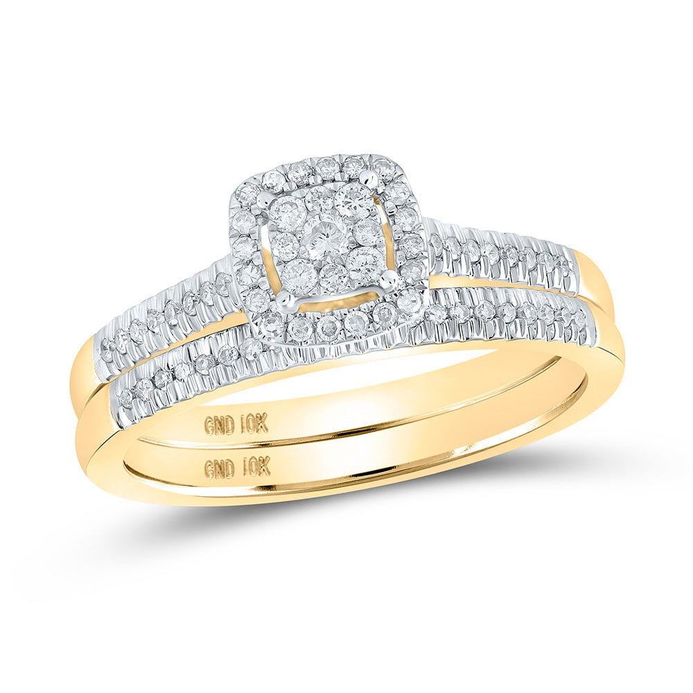 GND Bridal Ring Set 10kt Yellow Gold Round Diamond Halo Bridal Wedding Ring Band Set 1/4 Cttw