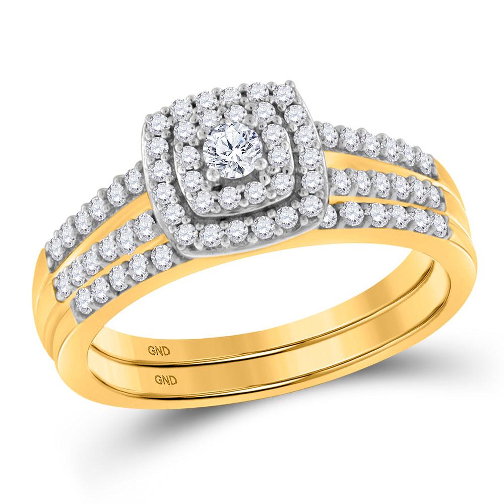 GND Bridal Ring Set 10kt Yellow Gold Round Diamond Split-shank Bridal Wedding Ring Band Set 1/2 Cttw